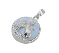 Cat Pendant For Necklace Natural Stone Round Flat Beads Charms Double Cats Lover Jewelry Love Heart Pendants Girl Women,opal