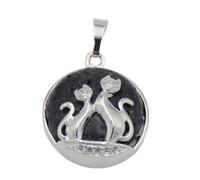 Cat Pendant For Necklace Natural Stone Round Flat Beads Charms Double Cats Lover Jewelry Love Heart Pendants Girl Women,lava