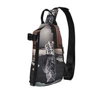 Cat Pictures - Mochila cruzada con estampado de tigre grande para hombres y mujeres, para caminar al aire libre, viajes, Negro -, Talla única