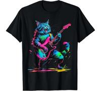 Cat Playing Guitar Rock and Roll Rock Star For Men Women Kid T-Shirt Black M