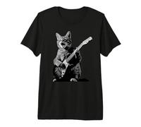 Cat Playing Guitar Rock Star and Roll For Men Women Kid Camiseta Premium
