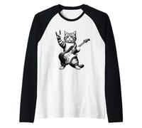 Cat Playing Guitar Rock Star Funny Cat Lover Men Women Kids Camiseta Manga Raglan