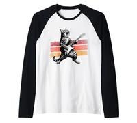 Cat Playing Guitar Rock Star Funny Cat Lover Men Women Kids Camiseta Manga Raglan