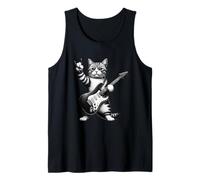 Cat Playing Guitar Rock Star Funny Cat Lover Men Women Kids Camiseta sin Mangas