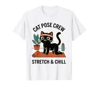 Cat Pose Crew Stretch & Chill Yoga Amante de los Gatos Entrenamiento Divertido Camiseta