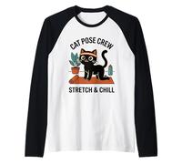 Cat Pose Crew Stretch & Chill Yoga Amante de los Gatos Entrenamiento Divertido Camiseta Manga Raglan