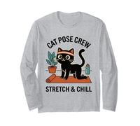 Cat Pose Crew Stretch & Chill Yoga Amante de los Gatos Entrenamiento Divertido Manga Larga