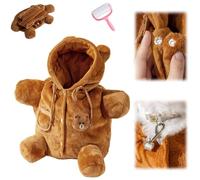 Cat Puppy Plush Outing Backpack,Cute Bear Bee Design Carrier Bag,Foldable Warm & Breathable Pet Costume Winter Travel Bag for Kitten Small Dog (Bear, M)