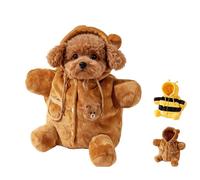 Cat Puppy Plush Outing Backpack,Cute Bear Bee Design Carrier Bag,Soft Winter Plush Outing Bag for Kitten Cat Small Dog(Bear,Medium)