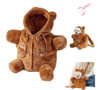 Cat Puppy Plush Outing Backpack,Soft Folding Bear Dog Bag,Cozy Cute Bee Anti-Escape Carrier Bag with Adjustable Shoulder Straps for Kitten Cat Small Dog (Bear, S)