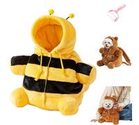 Cat Puppy Plush Outing Backpack,Soft Folding Bear Dog Bag,Cozy Cute Bee Anti-Escape Carrier Bag with Adjustable Shoulder Straps for Kitten Cat Small Dog (Bee, L)