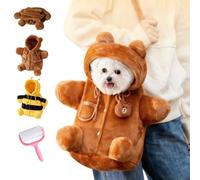 Cat Puppy Plush Outing Backpack,Soft Winter Plush Pet Outing Bag,Cute Bear Bee Design Carrier Bag,Anti-Escape Pet Carrier Shoulder Backpack for Kitten & Small Dog (Bear, L)