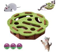Cat Puzzle Felt Maze Box Cats Toys, Felt Maze Game Box, Interactive Nail File Scratch with 3 Bell Balls, Cat Enrichment Toys, for Indoor Kitten Scratching Training Play Boredom (A,Round)