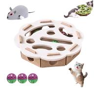 Cat Puzzle Felt Maze Box Cats Toys, Felt Maze Game Box, Interactive Nail File Scratch with 3 Bell Balls, Cat Enrichment Toys, for Indoor Kitten Scratching Training Play Boredom (D,Round)