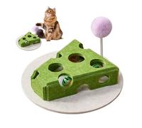 Cat Puzzle Toy, Treat Feeder, Cheese Shaped with Teaser Wand & Bell Ball, Interactive Box for Kittens, Puppies, Small, Medium, Large Breeds, Playground and Floor Activity