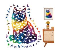 Cat Puzzle Wooden, 201 piezas Animal Shaped Puzzle for Adults and Teens, Unique Cat Lover Gift, Decorative Wooden Jigsaw, Home Display, Relaxing Brain Game for Family and Collectors
