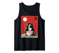 Cat Ramen Estética Japonesa Ukiyo-e Arte Anime Gato Camiseta sin Mangas