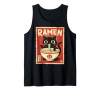 Cat Ramen Estética Japonesa Ukiyo-e Arte Anime Gato Camiseta sin Mangas
