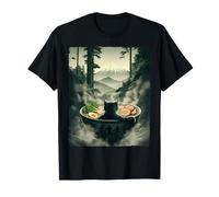 Cat Ramen Mount Fuji Zen Estética Divertido Gráfico Japonés Camiseta