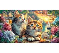 Cat-Relaxing-with-Teddy-Bear-by-Fireplace 1000 Piezas Puzzle Adultos Juego Familiar Desafiante Papel Reciclado para Adultos y niños de 12 años 38x52/1000pcs