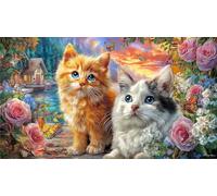 Cat-Relaxing-with-Teddy-Bear-by-Fireplace 1000 Piezas Puzzle Reciclado Actividad en casa Juego Familiar Desafiante para Adultos Regalo 70x50/1000pcs