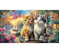 Cat-Relaxing-with-Teddy-Bear-by-Fireplace Puzzle para Adultos y niños 1000 Piezas Juego Educativo Desafiante Papel Reciclado Idea de Regalo 70x50/1000pcs