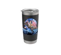 Cat Riding Dinosaur In Moon US Patriotic Flag 4th Of July Vaso térmico de acero inoxidable de doble pared