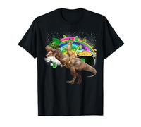 Cat Riding Dinosaur T Rex Leprechaun Hat St Patricks Day Camiseta