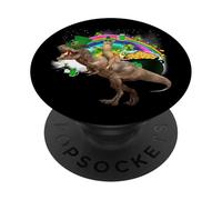 Cat Riding Dinosaur T Rex Leprechaun Hat St Patricks Day PopSockets PopGrip Adhesivo