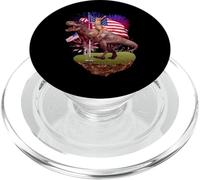 Cat Riding Dinosaur T Rex USA American Flag 4th of July PopSockets PopGrip para MagSafe