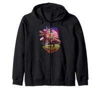 Cat Riding Dinosaur T Rex USA American Flag 4th of July Sudadera con Capucha