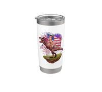 Cat Riding Dinosaur T rex USA American Flag 4th Of July Vaso térmico de acero inoxidable de doble pared