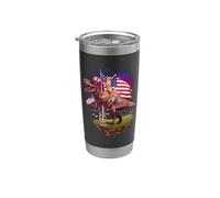 Cat Riding Dinosaur T rex USA American Flag 4th Of July Vaso térmico de acero inoxidable de doble pared