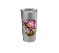Cat Riding Dinosaur T rex USA American Flag 4th Of July Vaso térmico de acero inoxidable de doble pared