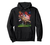 Cat Riding Dinosaur T Rex USA Patriotic Flag 4th of July Sudadera con Capucha