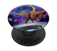 Cat Riding Dinosaur Trex UFO Taco Donuts In Galaxy PopSockets PopGrip Adhesivo