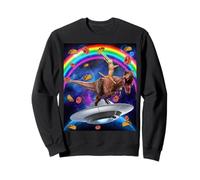 Cat Riding Dinosaur Trex UFO Taco Donuts In Galaxy Sudadera