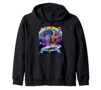 Cat Riding Dinosaur Trex UFO Taco Donuts In Galaxy Sudadera con Capucha