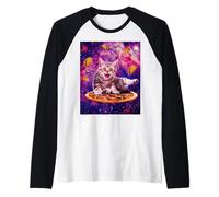 Cat Riding Pizza In Space Galaxy Taco Kitten Cats Lovers Camiseta Manga Raglan