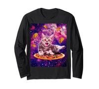 Cat Riding Pizza In Space Galaxy Taco Kitten Cats Lovers Manga Larga
