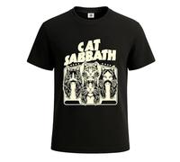 Cat Sabbath - Camiseta divertida para hombre, diseño de broma, Estampado en T negro y blanco, 4XL