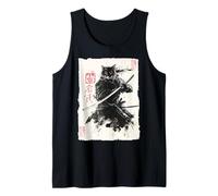 Cat Samurai Japanese Sumi-e Painting Katana Art Camiseta sin Mangas