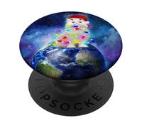 Cat Santa Hat Christmas Tree Lights In Space Funny Xmas PopSockets PopGrip Adhesivo