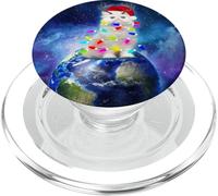 Cat Santa Hat Christmas Tree Lights In Space Funny Xmas PopSockets PopGrip para MagSafe