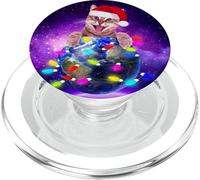 Cat Santa Hat Christmas Tree Lights In Space Funny Xmas PopSockets PopGrip para MagSafe