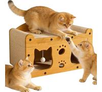 Cat Scratch House - Multi-Functional Cardboard Couch with Play Ball, Non-Slip Base Pet Scratcher - Heavy Duty Corrugated Paper, Snug Bed & Toy Combo, Furniture Protector For Sofa