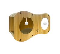Cat Scratch House - Papel corrugado de madera 45x20x22cm |C-at House para estantes de rascador para gatos en interiores, cama cerrada 2 en 1 y túnel de juego con bola colgante | Juego interactivo de