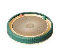 Cat Scratch Pad, Round Cardboard Scratcher, Corrugated Paper with 2 Toy Balls, Non-Slip Play Training Rest Enrichment for Kitten, Indoor Use, 15.75x2.76 Inches, Green, Blue