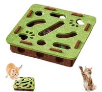 Cat Scratch Puzzle Enrichment Box, Cat Nail File Enrichment Box & Cats Nail File Scratcher with Bell, Interactive Nail File Scratch with 3 Bell Balls, for Indoor Cats (Green, Square)