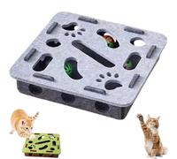 Cat Scratch Puzzle Enrichment Box, Cat Nail File Enrichment Box & Cats Nail File Scratcher with Bell, Interactive Nail File Scratch with 3 Bell Balls, for Indoor Cats (Gray, Square)